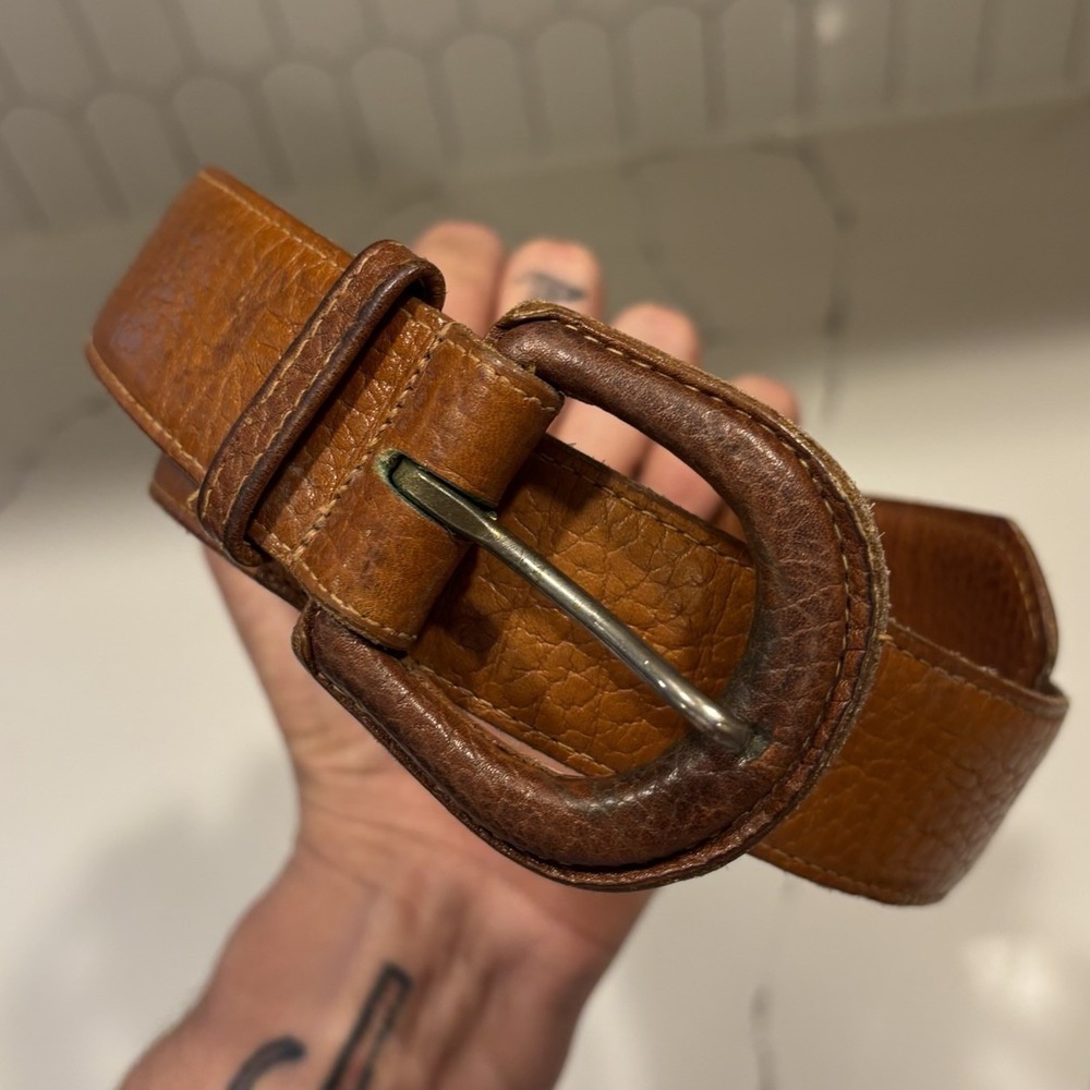 VTG Ralph Lauren Brown Pebbled Leather Belt Sz 28 Leather Buckle 80s 90s *Flawed